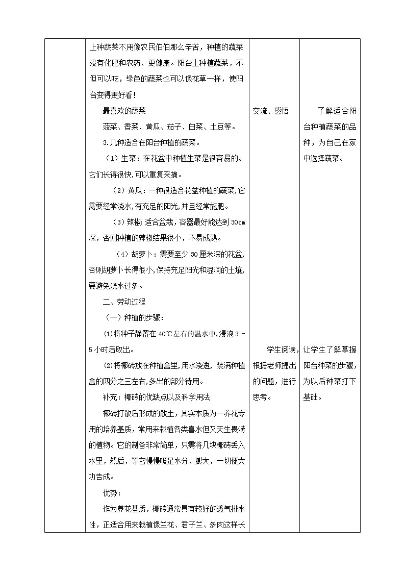 北师大版劳技六年级 第7课《小空间大农场》教案第2页