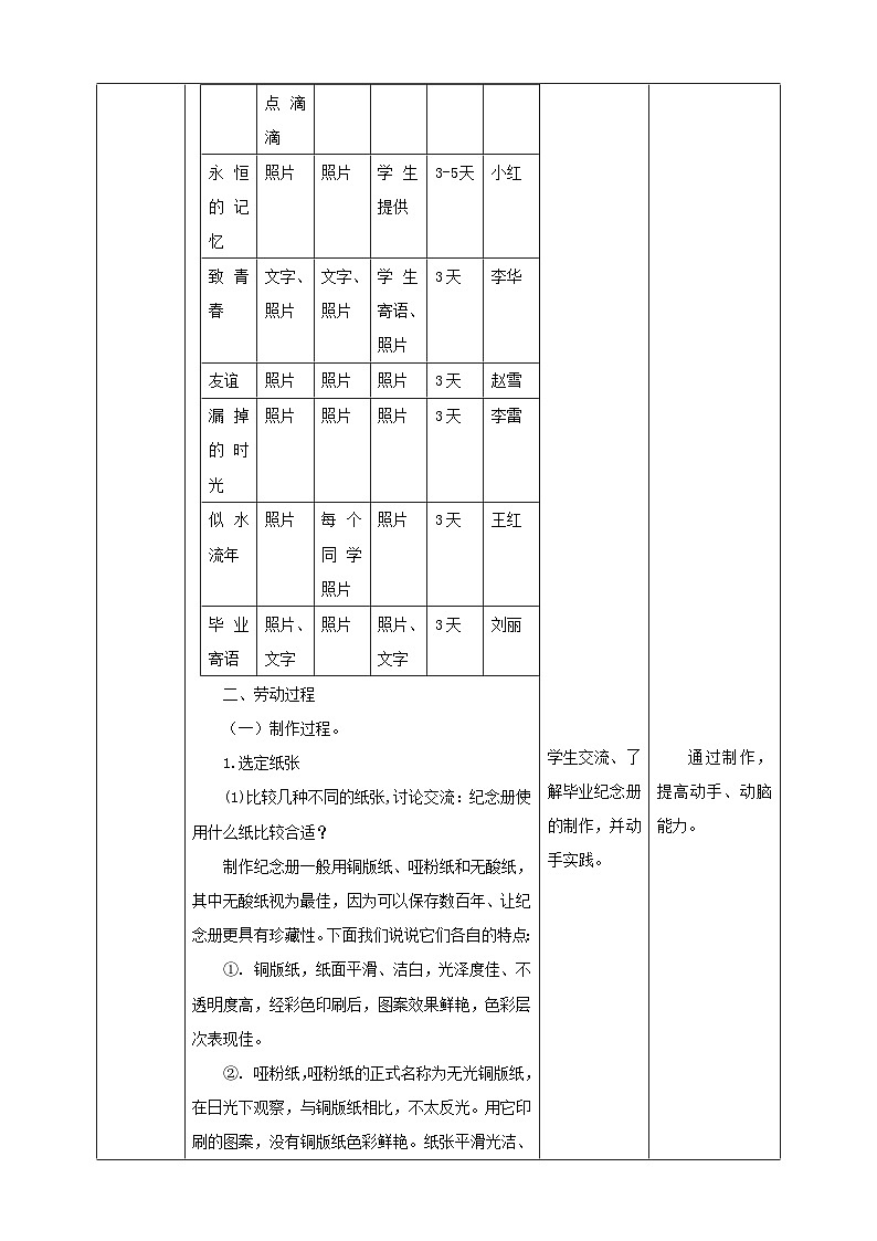 北师大版劳技六年级 第12课《设计毕业纪念册》教案第3页