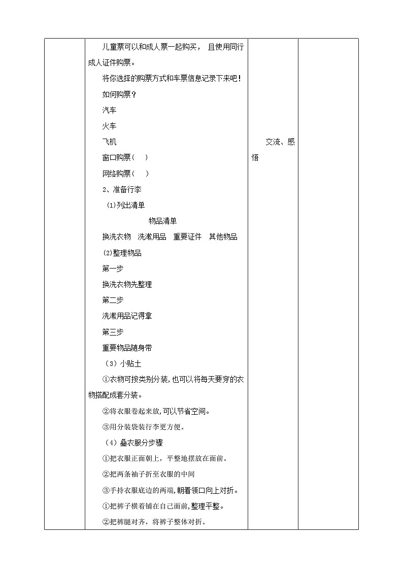 北师大版劳技六年级 第14课《跟我一起去旅游》教案第3页