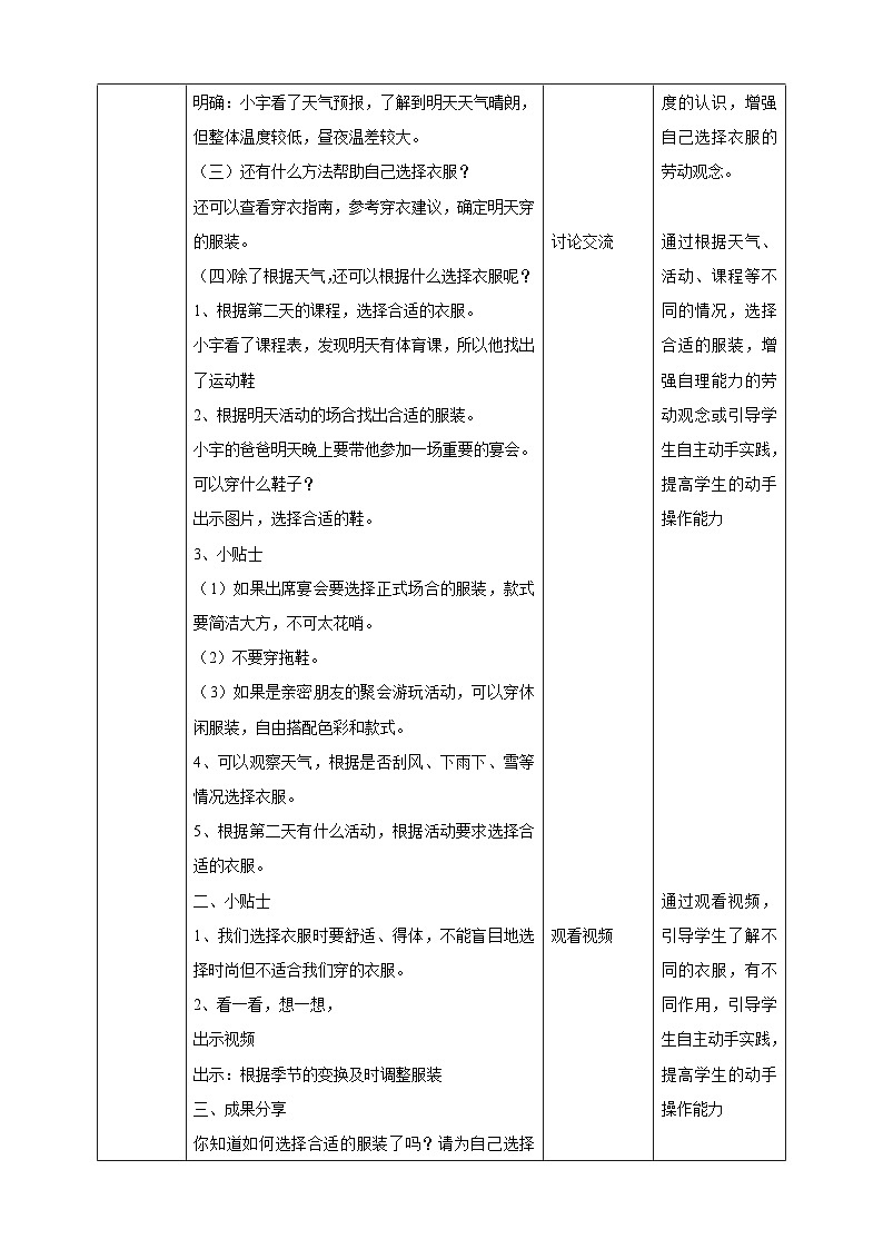 人教版劳技三下 项目一《找出明天穿的服装》教案第2页