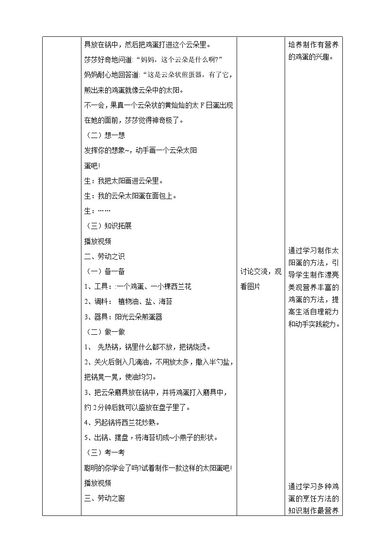 【湘教版】《劳动教育》一年级下册  第2课 可爱的太阳蛋 教学设计第2页