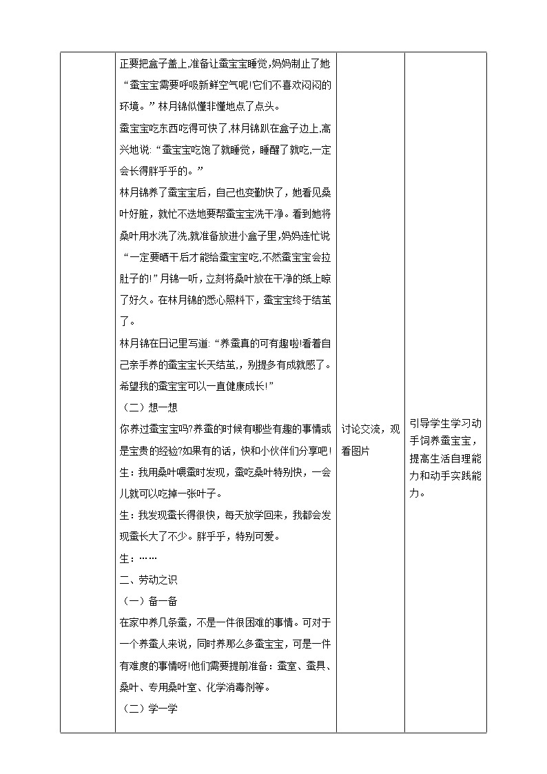 【湘教版】《劳动教育》一年级下册   第6课 蚕宝宝 教学设计第2页