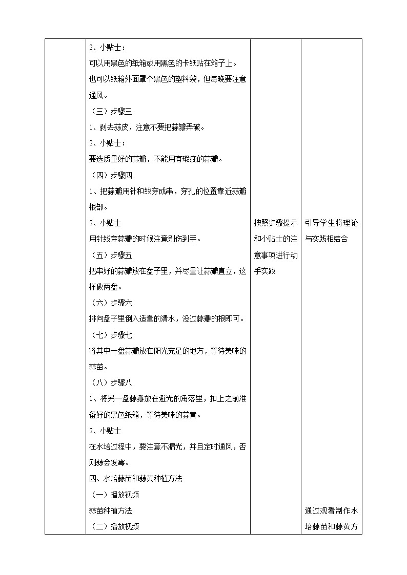人教版四下劳技 项目四《水培蒜苗和蒜黄》教案第2页