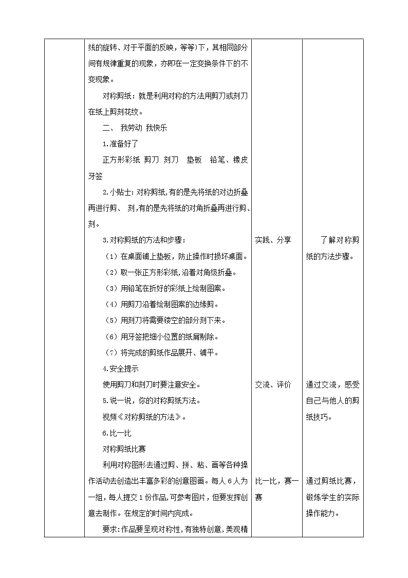 人教版五下劳技 项目三《对称剪纸》教案第2页