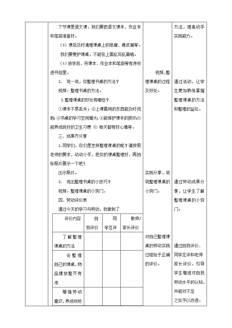 【核心素养目标】人教版《劳动教育》一上 劳动项目七《整理课桌》教案第2页