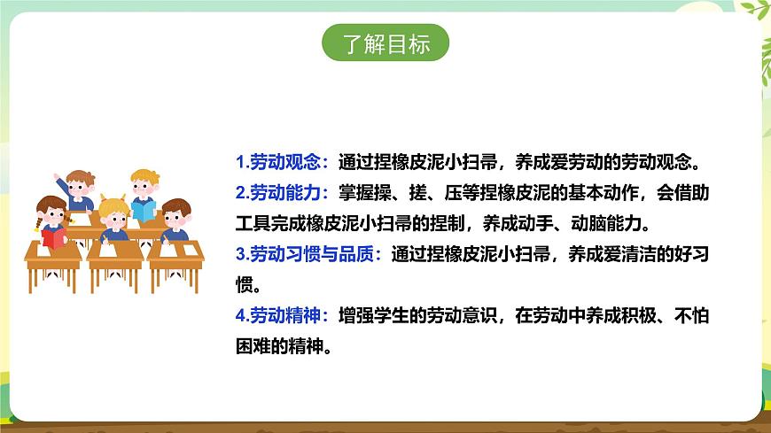【人教版】《劳动教育实践活动手册》1年级上册  第三章 校园劳动 我能行 劳动项目十《捏橡皮泥小扫帚》  件第2页