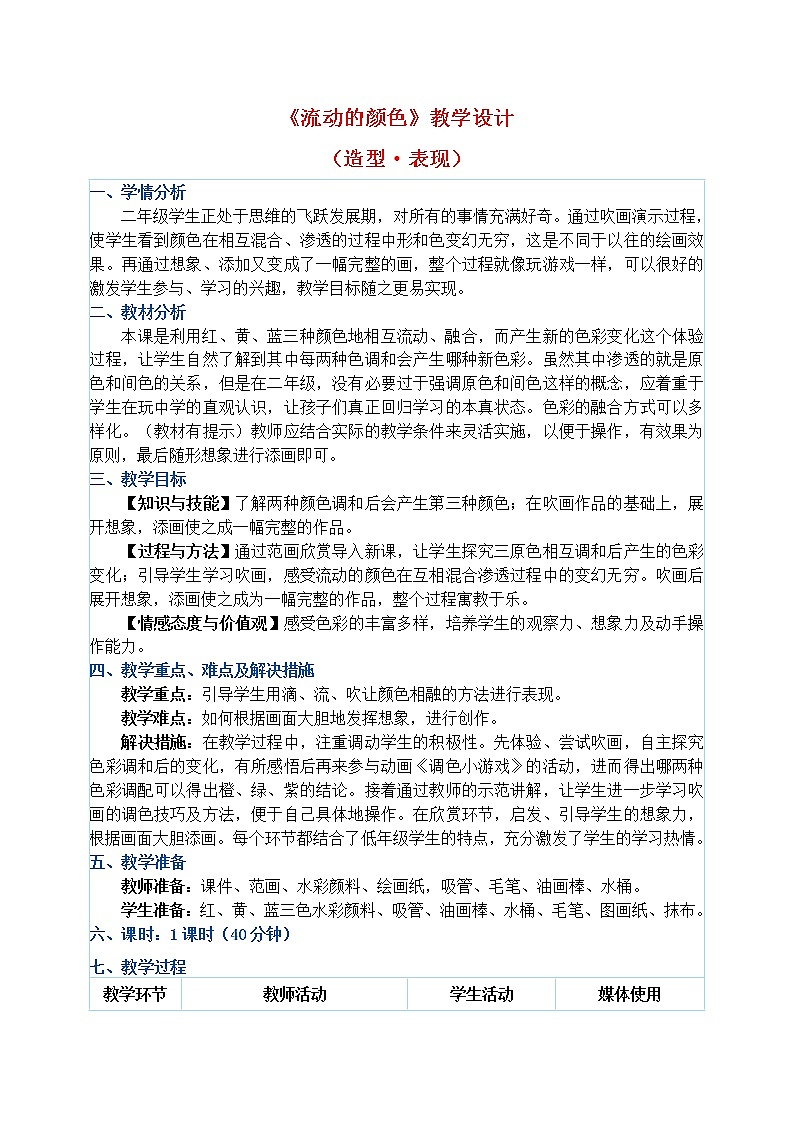 二年级上册美术教案 第1课《流动的颜色》人教新课标（2014秋）01