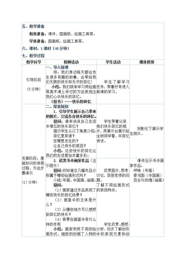 三年级上册美术教案 第7课《快乐的回忆》人教新课标（2014秋）02
