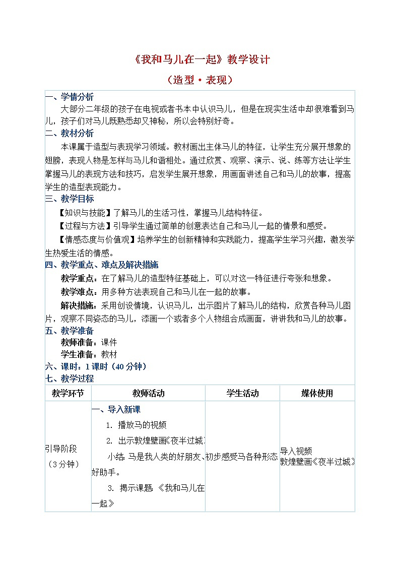 二年级上册美术教案 第15课《我和马儿在一起》人教新课标（2014秋）01