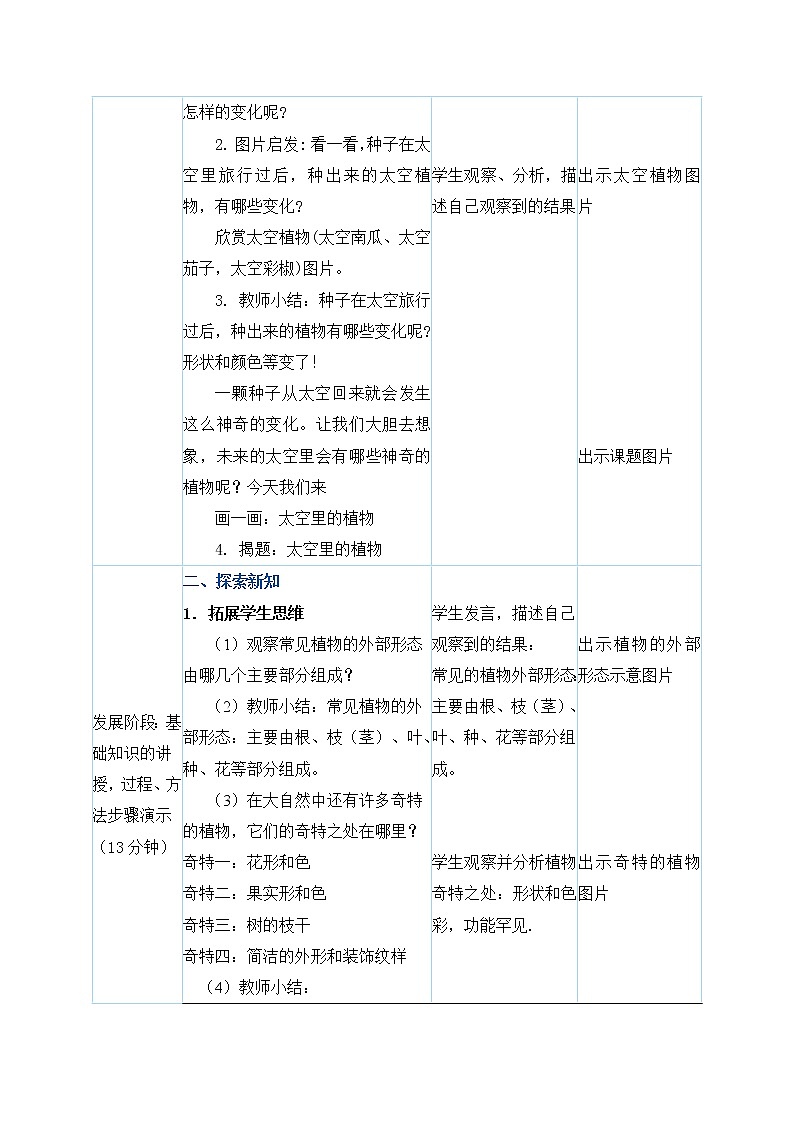 一年级下册美术教案第11课《太空里的植物》人教新课标（2014秋）02