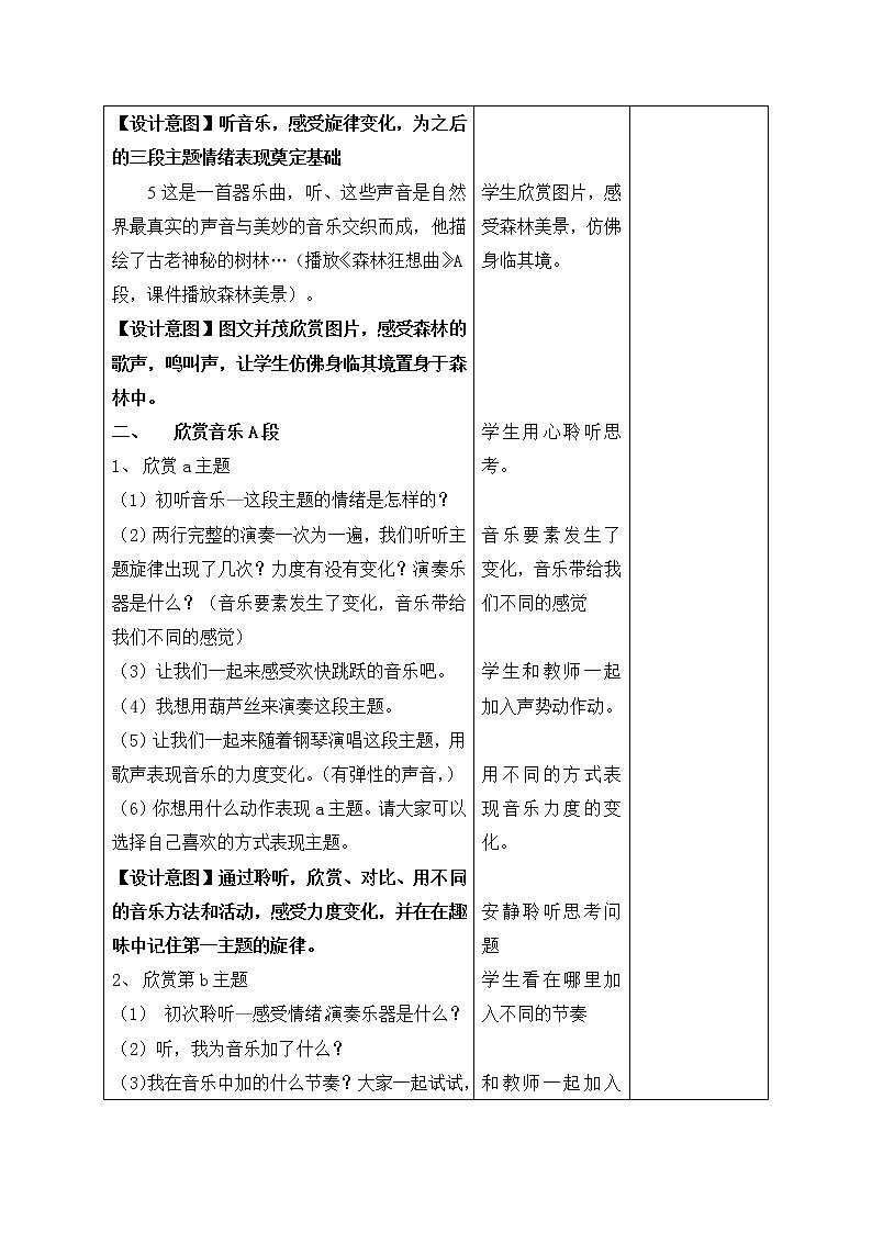 四年级下册音乐教案  5 聆听 森林的歌声 人音版（五线谱）02