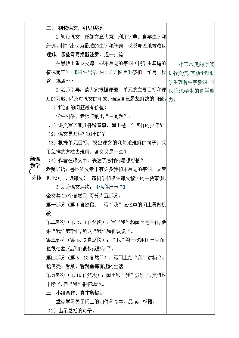 2021年部编版六年级上册语文《少年闰土》教案第2页