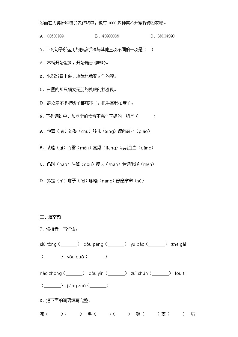 暑假提前学——部编版六年级上（每日一练）盼02