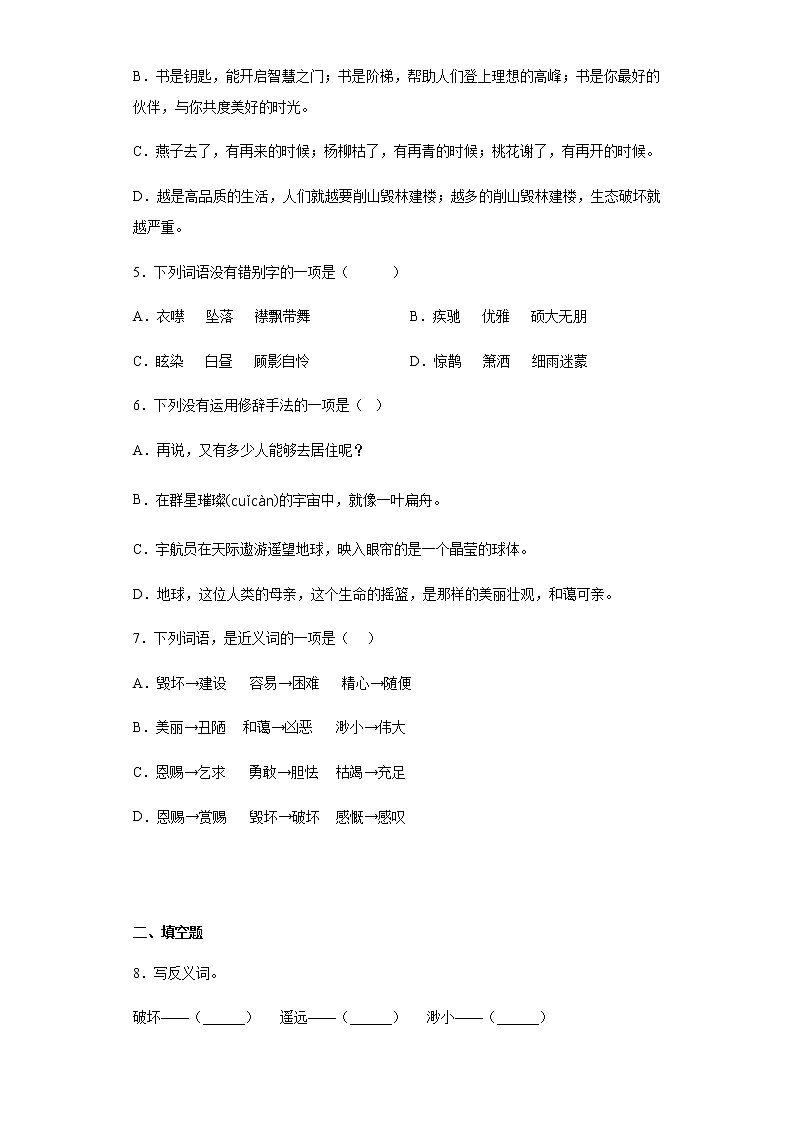 暑假提前学——部编版六年级上（每日一练）只有一个地球02