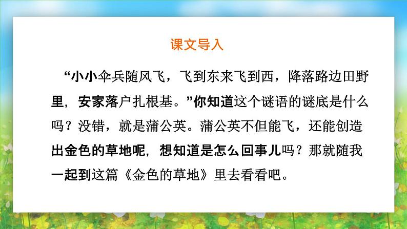 2021部编版小学语文三年级上册《金色的草地》课件02