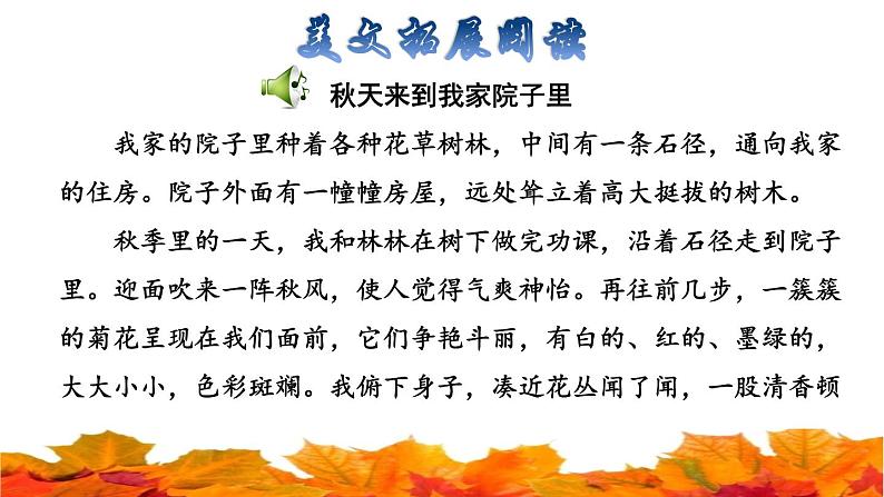 部编版三年级上册语文授课课件 第2单元 5.铺满金色巴掌的水泥道拓展积累课件05
