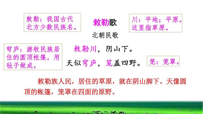 部编版二年级上册语文 第7单元 18 古诗二首——敕 勒 歌品读释疑课件第3页