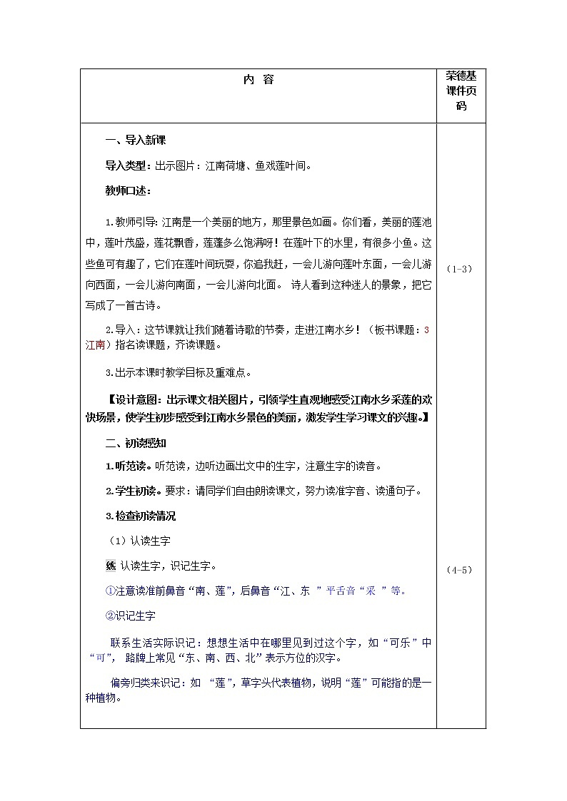 部编版一年级上册语文 第4单元 3.江南（教案）第2页