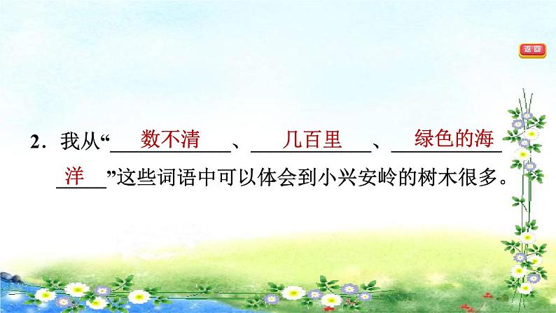 部编三年级上册语文  习题课件  20、美丽的小兴安岭 20张幻灯片07