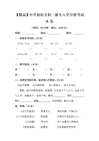 【优质】人教部编版 小升初语文初一新生入学分班考试A卷（含答案）