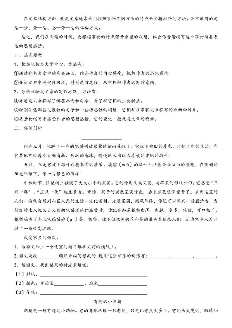 小升初阅读技巧——理解状物篇 人教（部编版） 试卷02