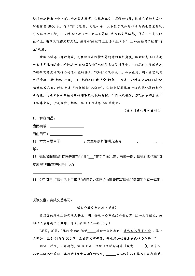 暑假预热——2021年上海市小升初语文练习试题（十三）03