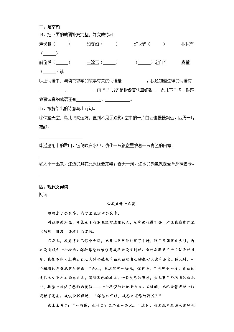 2021暑假预热——广东省深圳市小升初语文练习试题（十三）第3页