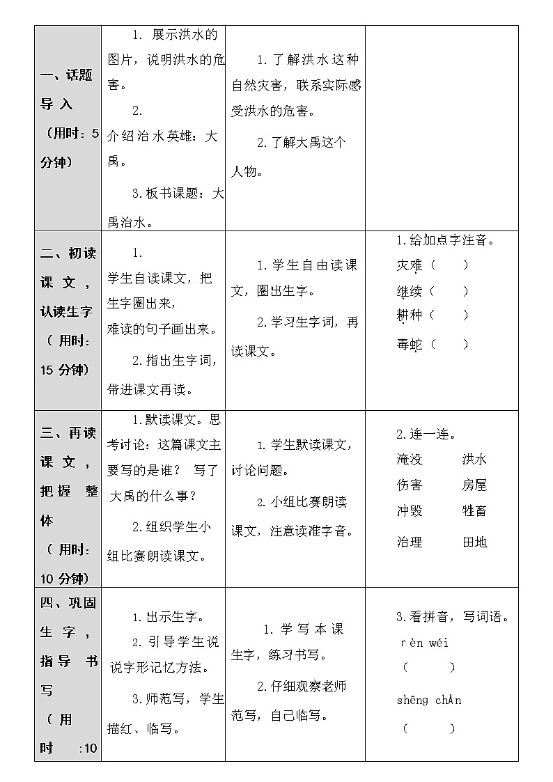 部编人教版二年级语文上册《大禹治水》精品教案教学设计小学优秀公开课402