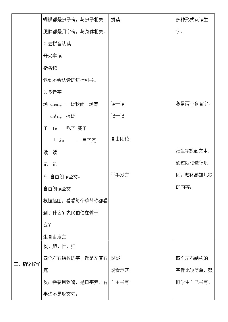 部编人教版二年级语文上册识字4《田家四季歌》精品教案教学设计小学优秀公开课2第3页