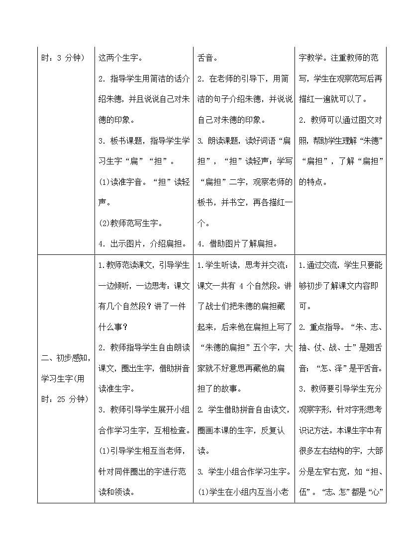 部编人教版二年级语文上册《朱德的扁担》精品教案教学设计小学优秀公开课02