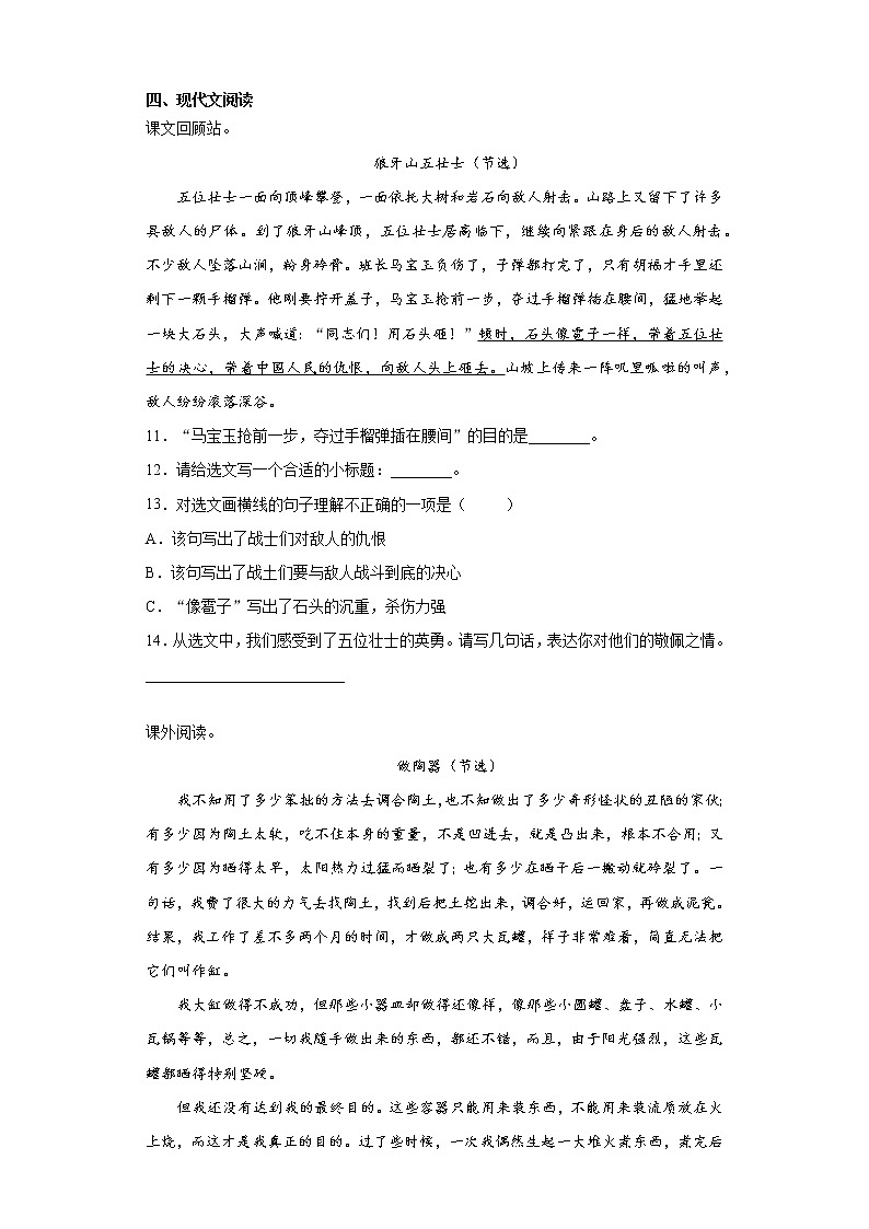 2021暑假预热——北京市小升初语文练习试题（十八）第3页