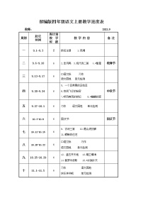 21秋部编版四年级语文上册教学进度表