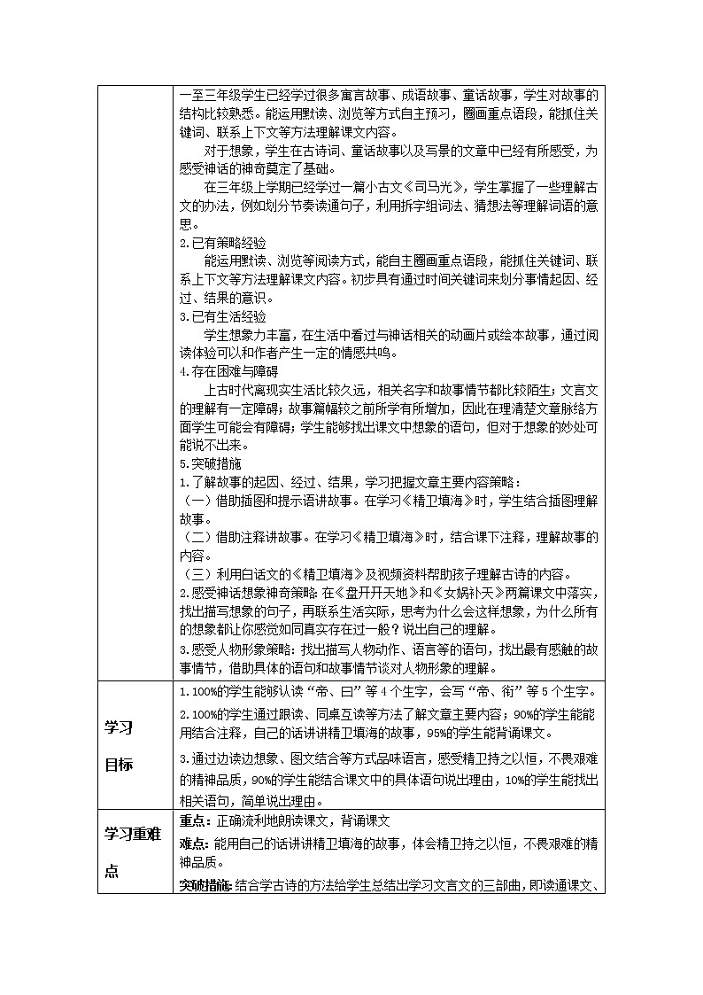 部编版四年级上册教学评助课时备课设计《13精卫填海教案第3页