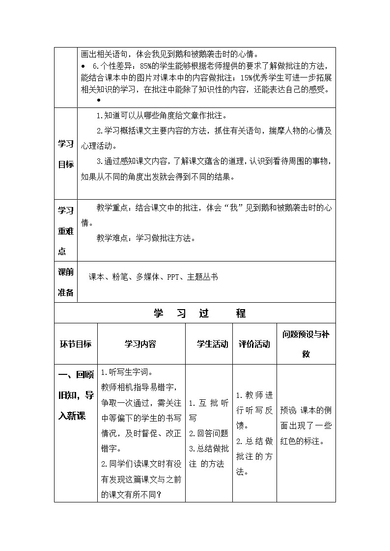 部编版四上语文教学评助课时备课设计18《牛和鹅》教案03