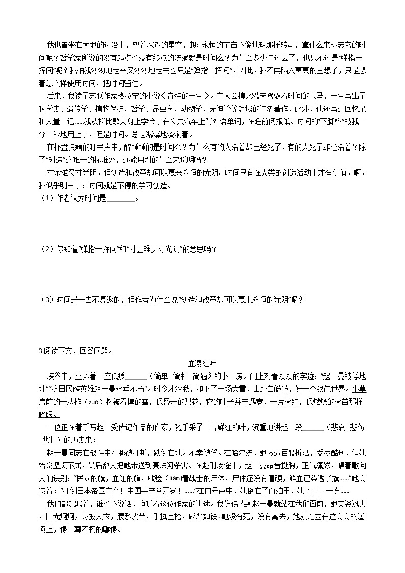 小升初语文专题练习卷：现代文阅读（十）（Word版，含答案）第2页