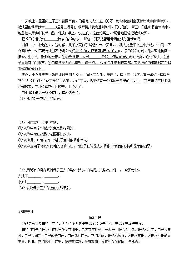 小升初语文专题练习卷：现代文阅读（六）（Word版，含答案）第2页