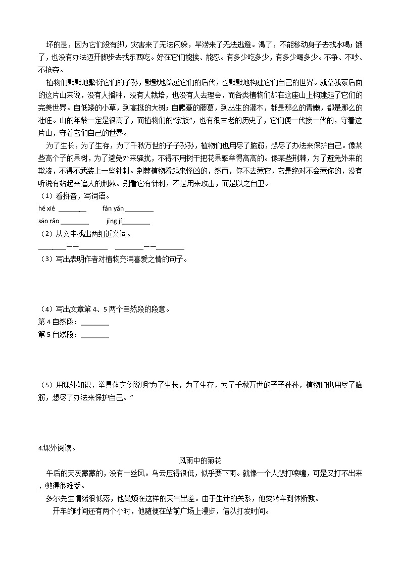 小升初语文专题练习卷：现代文阅读（六）（Word版，含答案）第3页