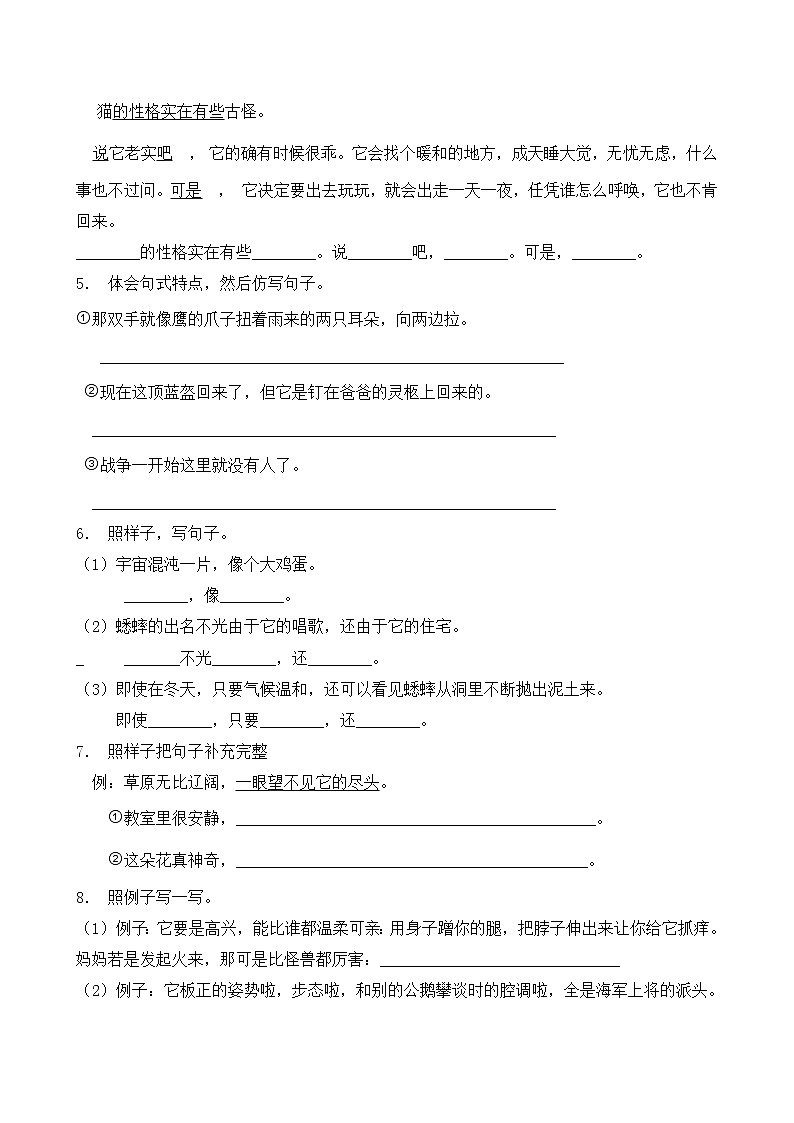 人教部编版四年级语文暑期专项提升练习-仿写句子7（含答案）第2页