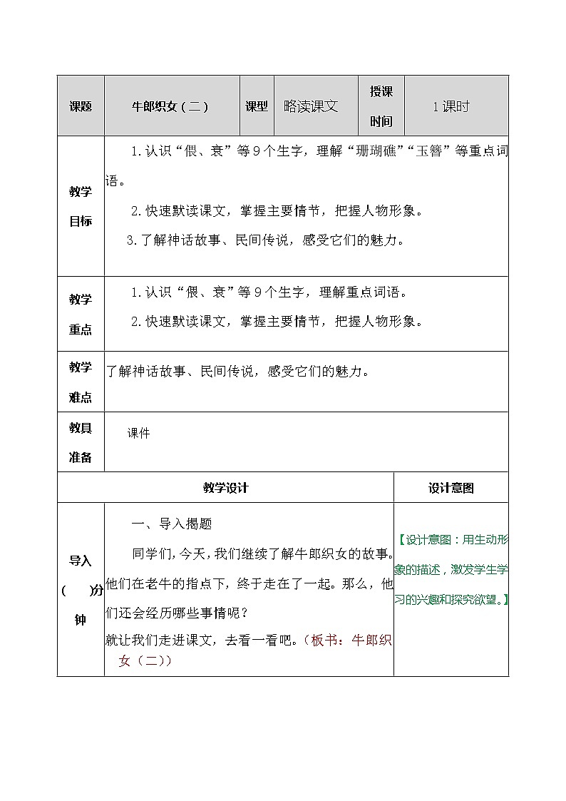人教部编版五年级上册语文《牛郎织女（二）》 教案第1页