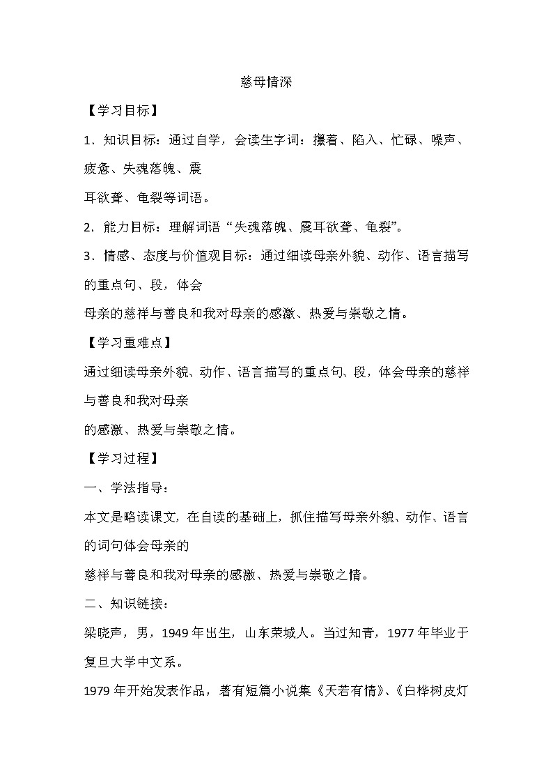 人教部编版五年级上册第六单元《慈母情深》学案第1页