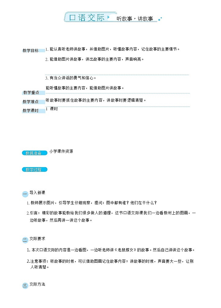 口语交际：听故事， 讲故事（教案）第1页