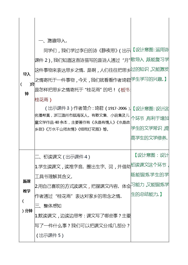 人教部编版五年级上册语文《桂花雨》 教案第2页