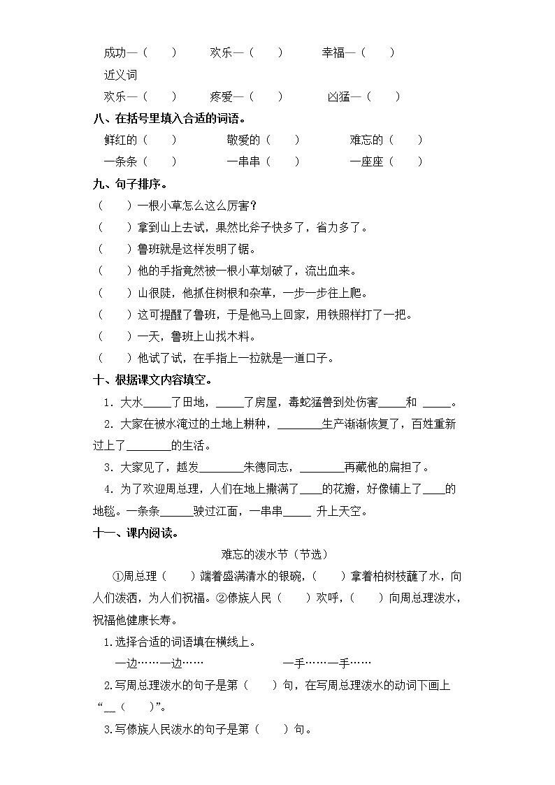 二年级上册语文同步练习-第17课 难忘的泼水节 部编版（含答案）02