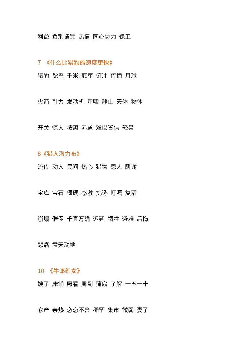 部编版五年级语文上册词语听写表学案第3页