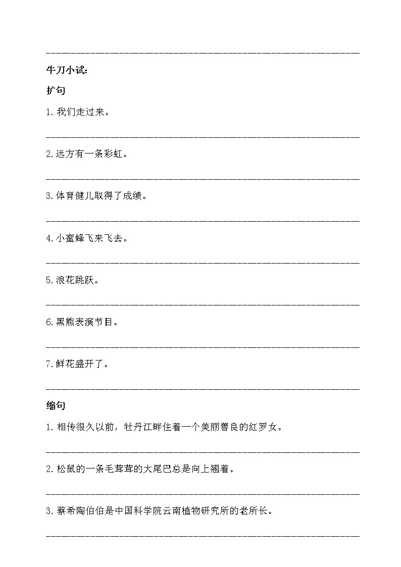 部编版小升初语文总复习八·扩句、缩句同步练习（含答案）02