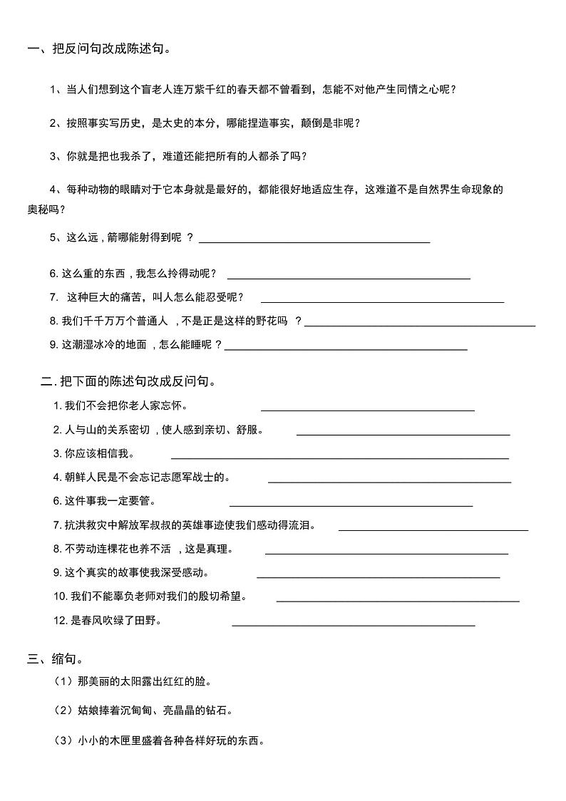 部编版六年级上册语文-句型转换练习题集锦（无答案）03