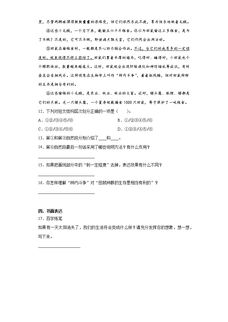 部编版语文五年级上太阳同步练习第3页