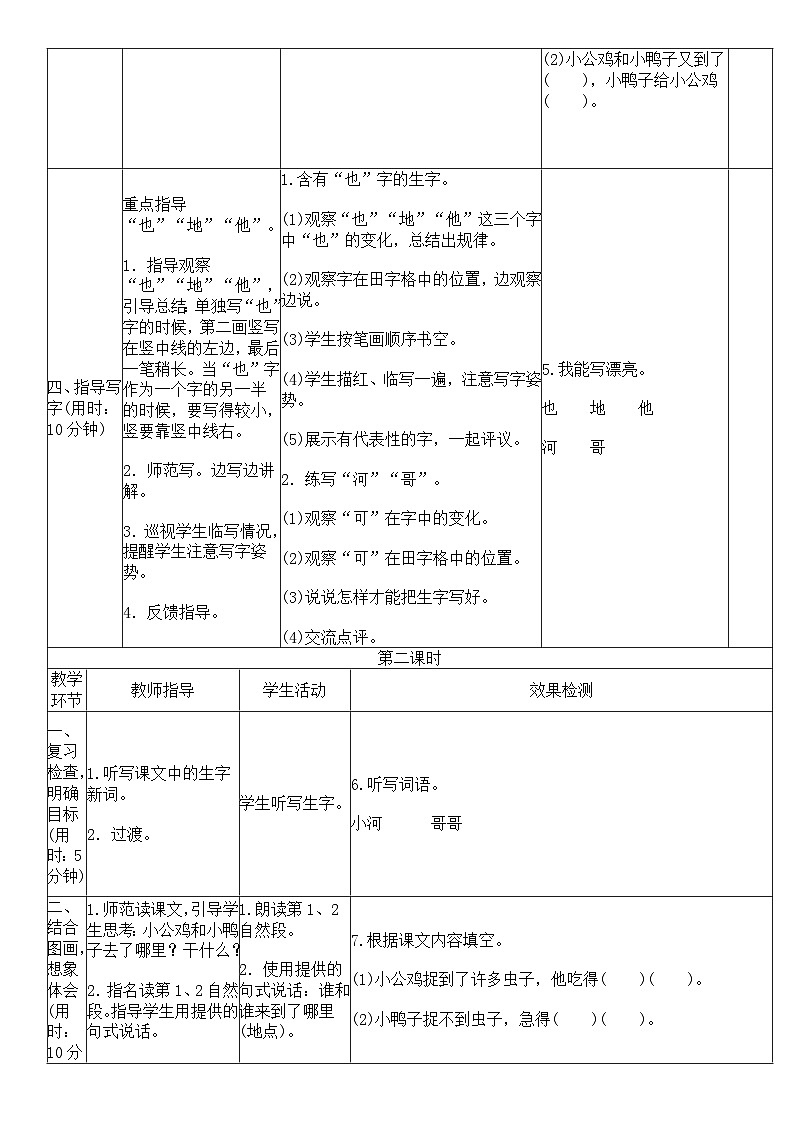5 小公鸡和小鸭子 学案表格式02
