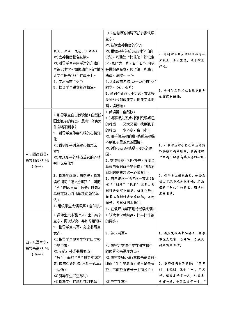 一年级语文：13《乌鸦喝水》导学案（表格式，2课时）02