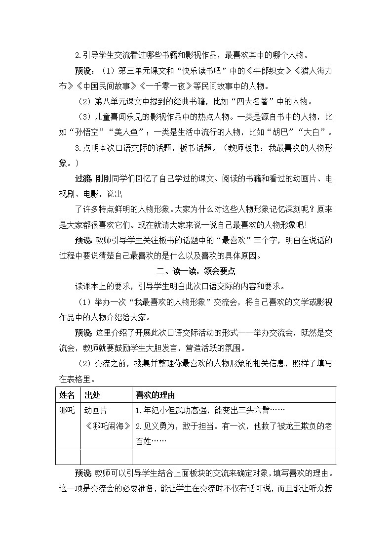 口语交际  我最喜欢的人物形象教案+反思第2页